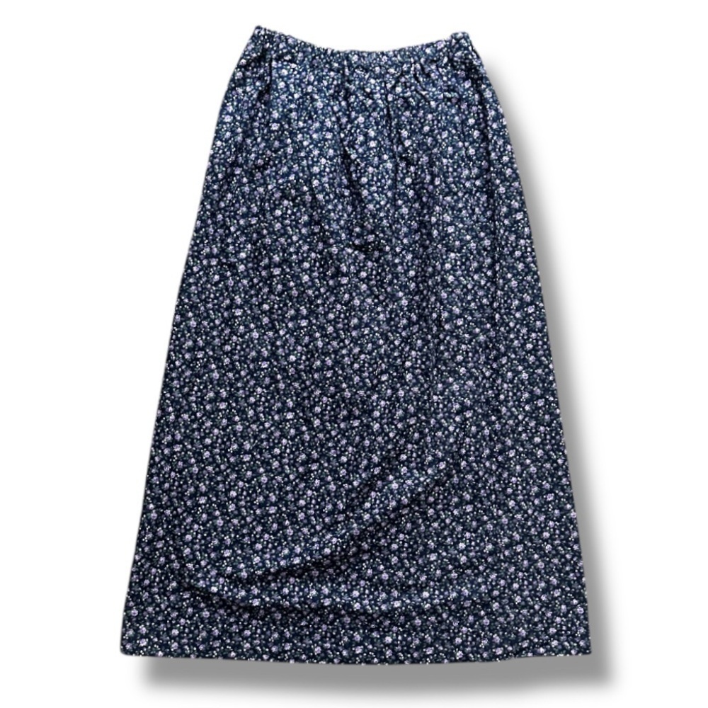 Vintage Handmade Navy Blue Ditsy Floral Skirt Womens Size XS Cottagecore Prairie